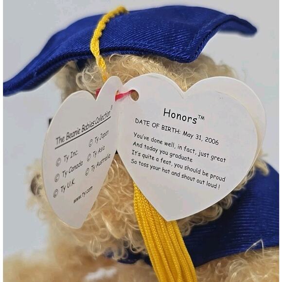 2005 Ty Beanie Baby "Honors" Retired Fuzzy Tan Bear BB30 - Picture 2 of 4